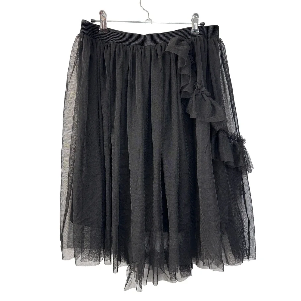 Tulle Skirt M/L with Asymmetric Ruffles Sheer Mesh Layers Grunge Chic